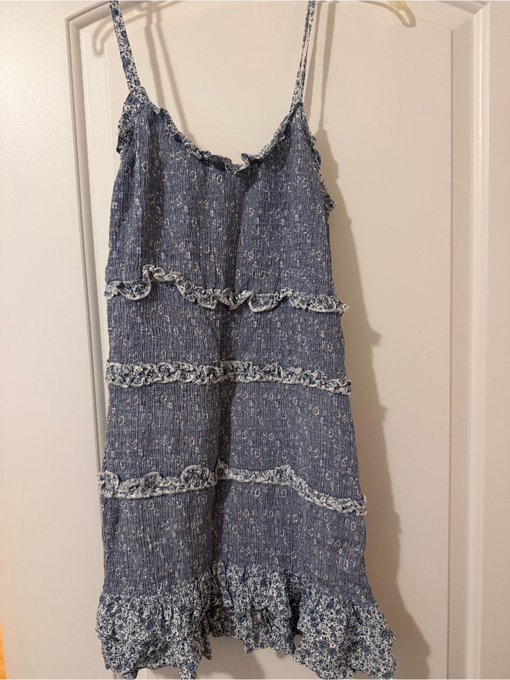 Sim & Sam Blue Floral Mini Dress Women’s Small Spaghetti Strap Ruffle